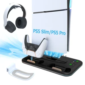 For PS5 Slim/PS5 Pro Cooling Dock With Lights Dual Controller Charging Station With Headphone Holder for Playstation 5 Slim - Fagaare1.1