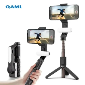 QAML A6 2025 1-axis handheld gimbal stabilizer w/ selfie stick/tripod, wireless remote, 400mAh Li-ion battery, USB charging, iOS - Fagaare 1.1