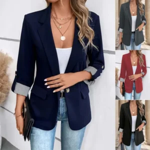 2025 new fashionable casual button up suit slim fit seven quarter rolled sleeve suit jacket for women - Fagaare1.1