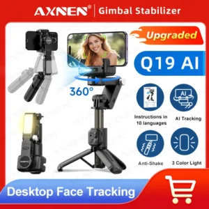 AXNEN Q19 AI Desktop Gimbal Stabilizer 360 Rotation Auto Face Tracking Mobile Phone Handheld Anti-shake Selfie with Fill Light - Fagaare 1.1